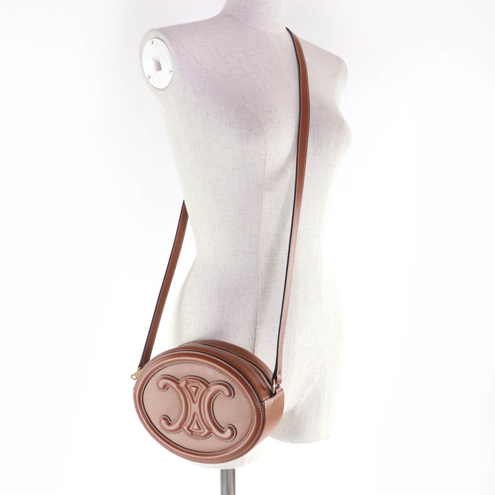 CELINE 19860 Cuile Triomphe Oval Purse Leather Shoulder Bag Tan with Dust Mad... - Picture 8 of 12